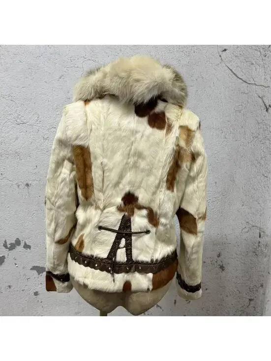 Vintage Y2K Cow-Print Rabbit & Fox Fur Jacket - Picture 6 of 8